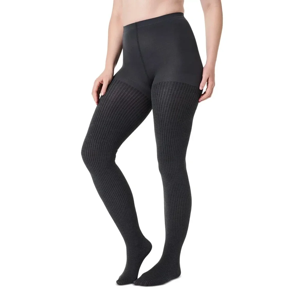 SPANX shaping‎ Rib Knit Shorty Tights Charcoal Heather Grey Size A NEW